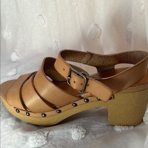 J. Crew tan wooden clog sandals